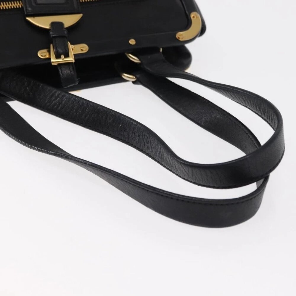PRADA Hand Bag Leather Black Gold - Picture 6 of 16